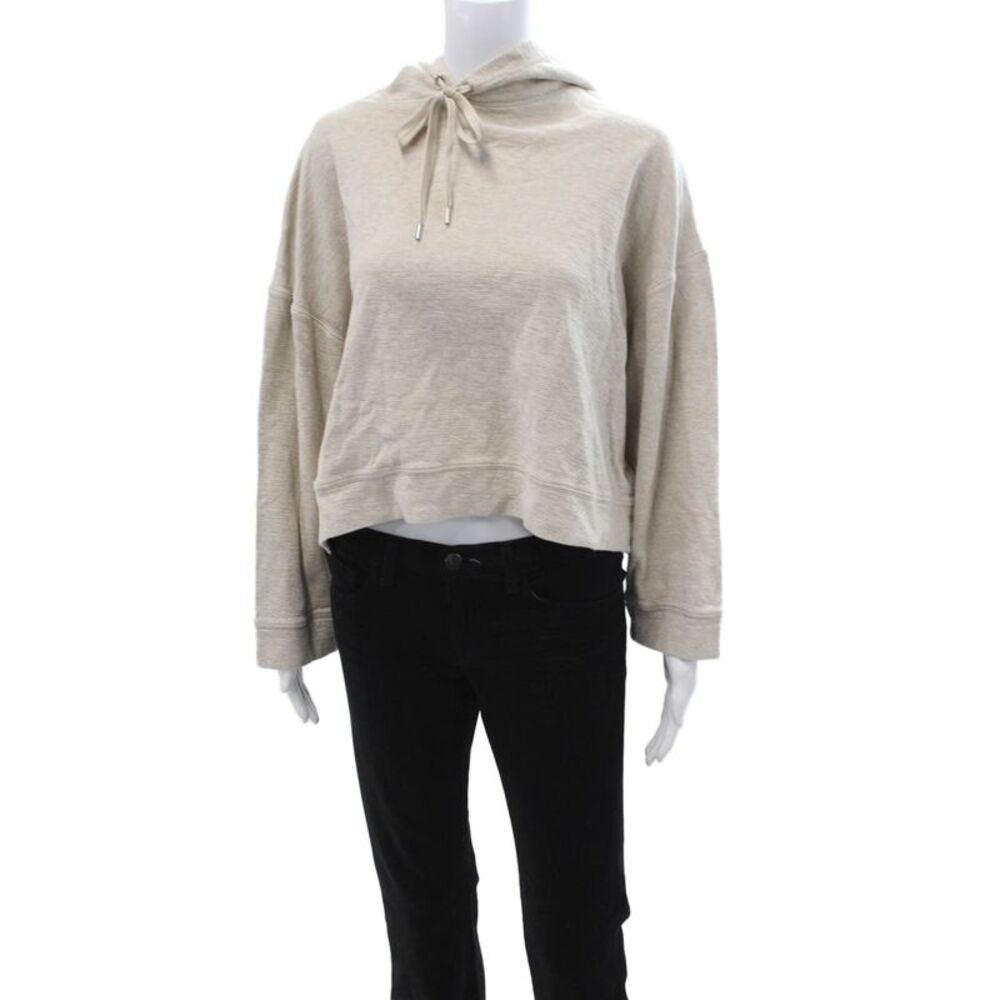 Club Monaco Womens Pullover Hoodie Beige Cotton Drawstring Long Sleeve Size S